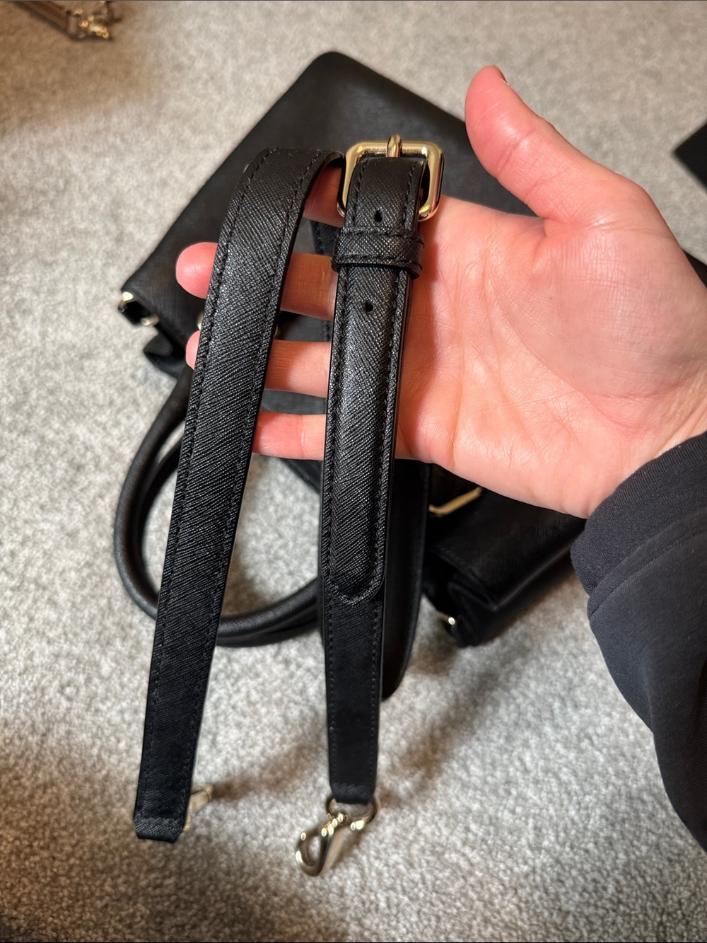 kate spade Black Saffiano Leather Top-Handle Satchel with Strap - Picture 6 of 8